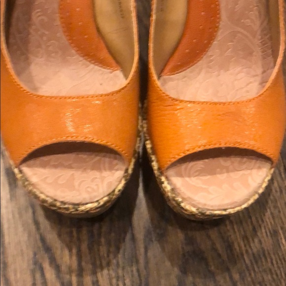 Wedge sling back  sandal orange tangerine leather - Picture 5 of 6